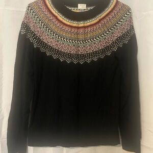 A New Day Black Multicolor Patterned Sweatshirt